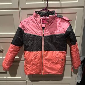 PINK PLATINUM GIRL PUFFER SNOW Ski WINTER FLEECE Hooded JACKET Coat size 10-12